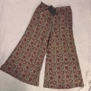ZUBA by Westside Women's Beige Maroon Floral Print Wide Leg Palazzo Pants NWT